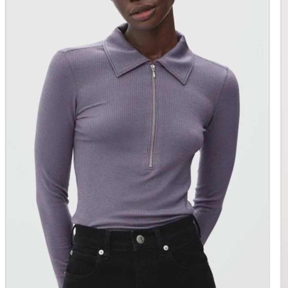 EVERLANE • ribbed polo quarter zip - Picture 3 of 7